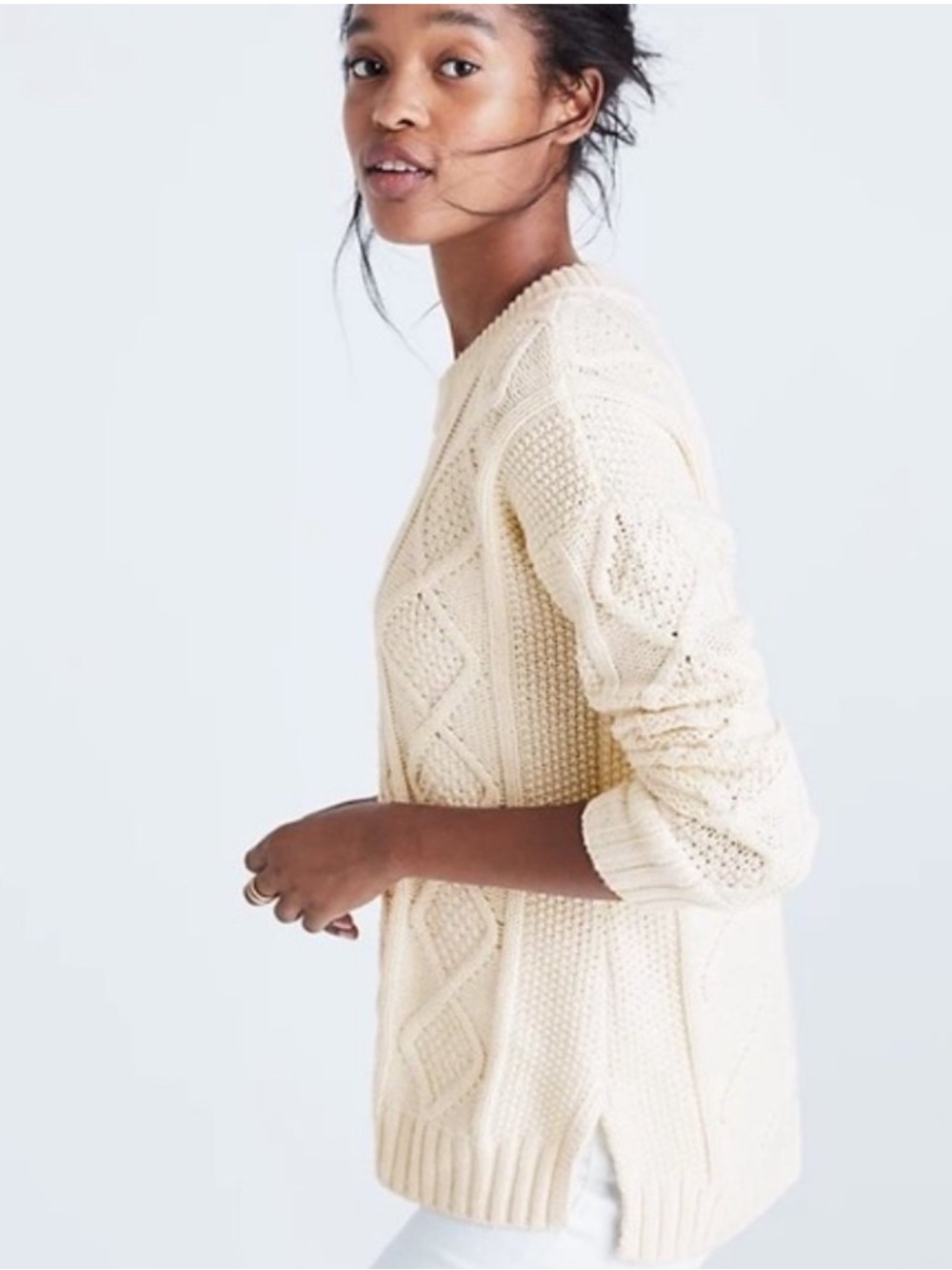 Madewell Off White Classic Cable Open Knit Sweater Sz XS